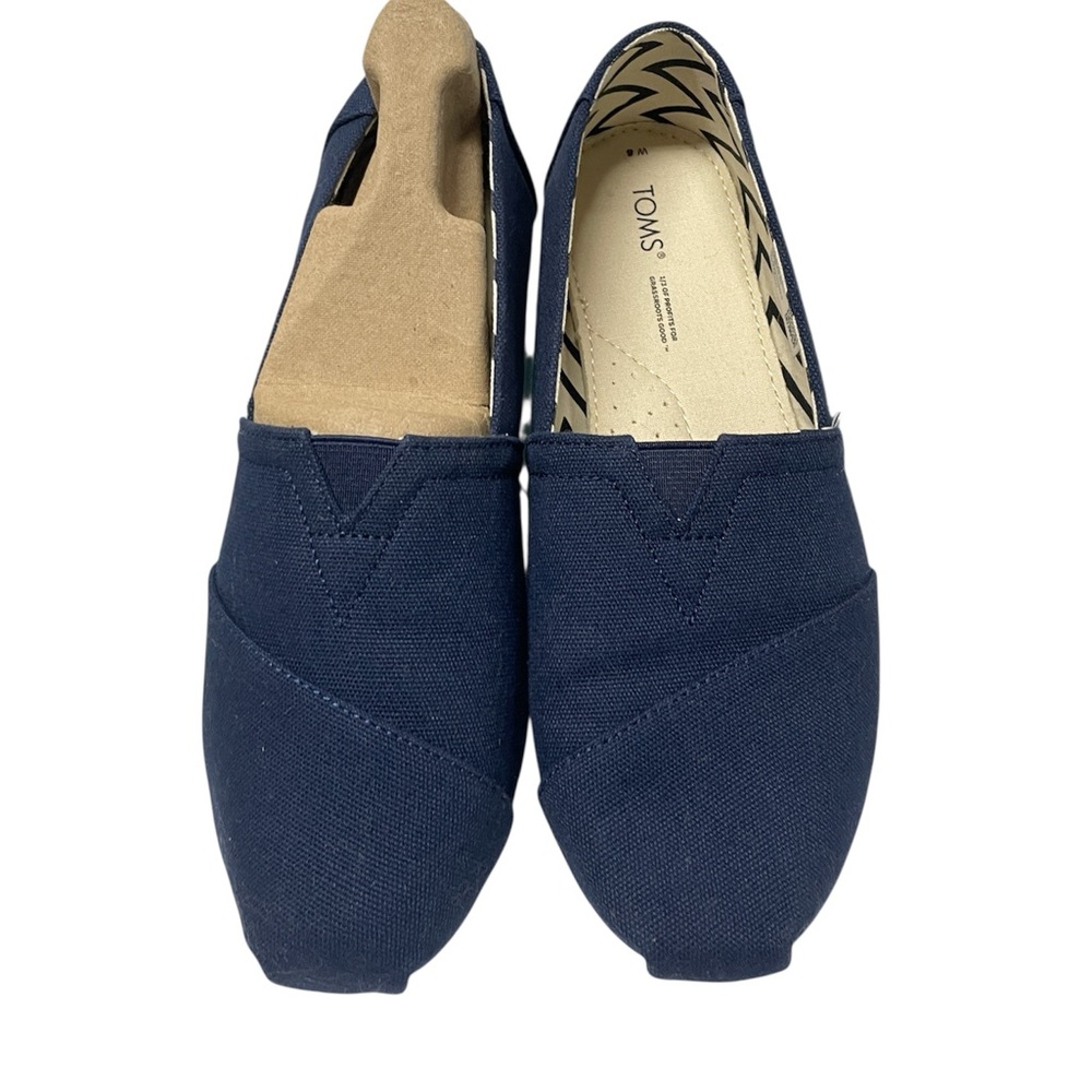 Toms Navy cotton Canvas Slip-On Flat Alpargata Navy Blue Sz 8 New with Box - Picture 14 of 16